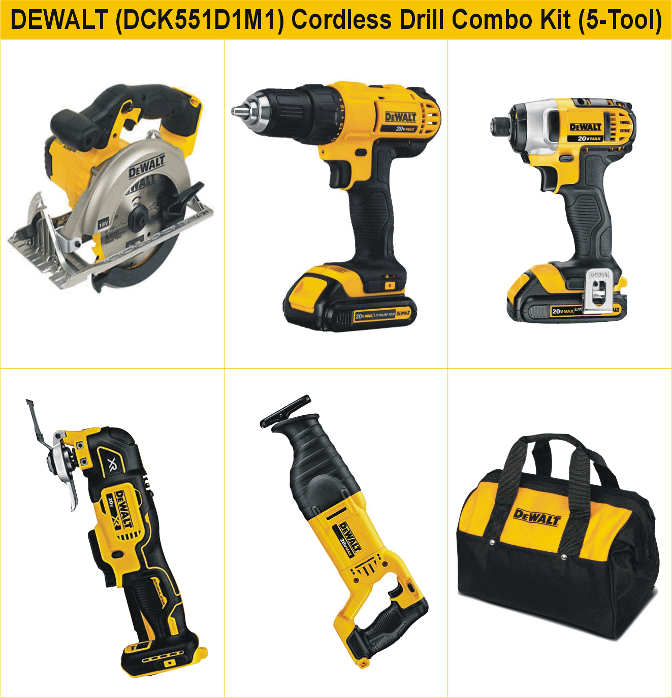 DEWALT (DCK551D1M1) 20V MAX Cordless Drill 5-Tool Combo Kit